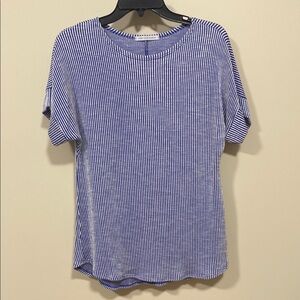 Chris & Carol Blue Ribbed Short Sleeve Top small
